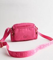 New Look Bright Pink Pocket Front Logo Strap Cross Body Bag